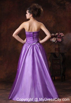Beaded Appliques Strapless Lavender Tulle Prom Gowns