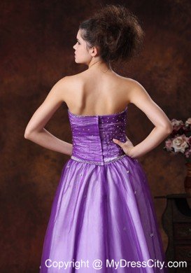 Beaded Appliques Strapless Lavender Tulle Prom Gowns
