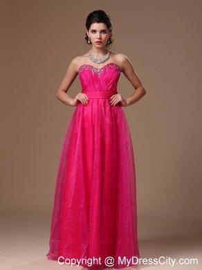 Sweetheart Beaded Organza Hot Pink Prom Gowns for Girls