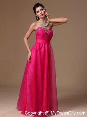 Sweetheart Beaded Organza Hot Pink Prom Gowns for Girls