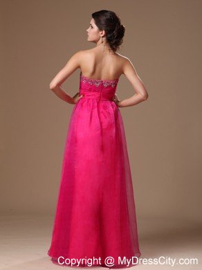 Sweetheart Beaded Organza Hot Pink Prom Gowns for Girls