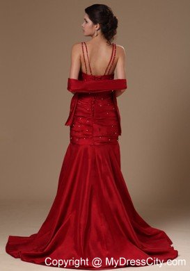 Mermaid Spaghetti Straps Beaded Wine Red Prom Dresses