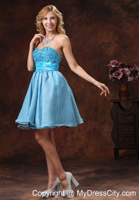 Beaded Organza Sweetheart Baby Blue Short Prom Dresses