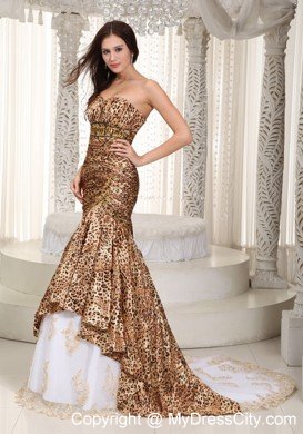 Sweetheart Mermaid Beaded Leopard Court Train Prom Dress