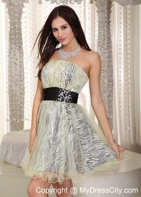 Zebra and Organza Black Beaded Belt Short Prom Dresses
