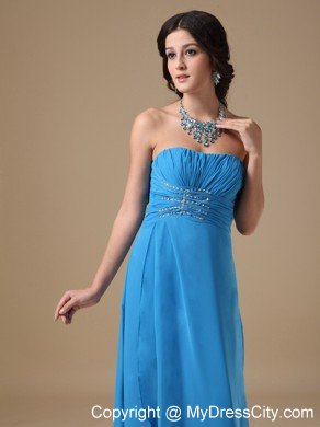 Teal Strapless High Slit Chiffon Beading 2013 Prom Party Dress