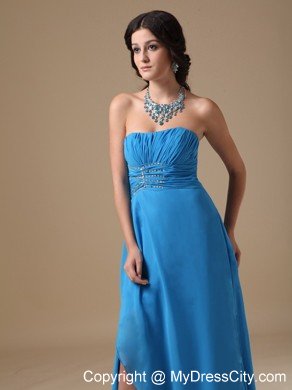 Teal Strapless High Slit Chiffon Beading 2013 Prom Party Dress