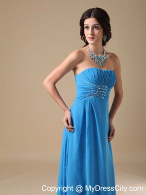 Teal Strapless High Slit Chiffon Beading 2013 Prom Party Dress
