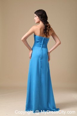 Teal Strapless High Slit Chiffon Beading 2013 Prom Party Dress