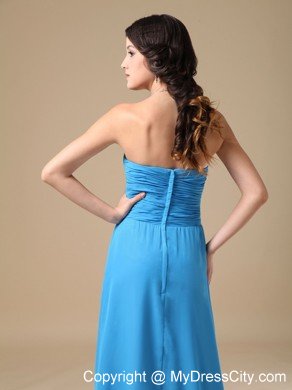 Teal Strapless High Slit Chiffon Beading 2013 Prom Party Dress