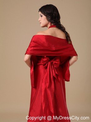 Wine Red Halter Long Taffeta Informal Prom Dress for Party