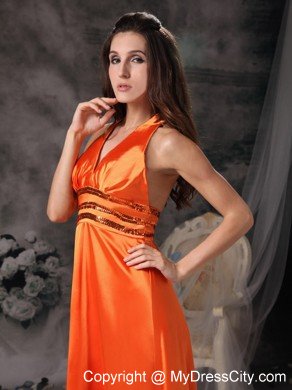 Gorgeous Orange Red Halter Beading Prom Evening Dress