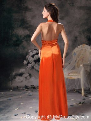 Gorgeous Orange Red Halter Beading Prom Evening Dress