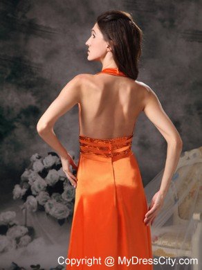 Gorgeous Orange Red Halter Beading Prom Evening Dress