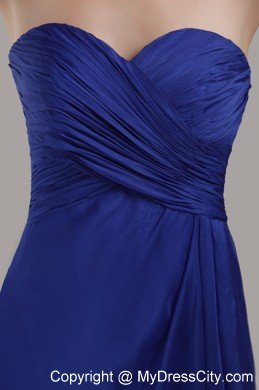 Royal Blue Ruches Prom Graduation Dress with Sweetheart Chiffon