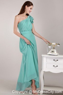 Turquoise Empire One Shoulder Long Ruches Prom Graduation Dress