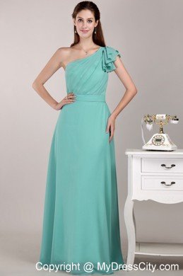 Turquoise Empire One Shoulder Long Ruches Prom Graduation Dress