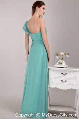Turquoise Empire One Shoulder Long Ruches Prom Graduation Dress