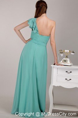 Turquoise Empire One Shoulder Long Ruches Prom Graduation Dress