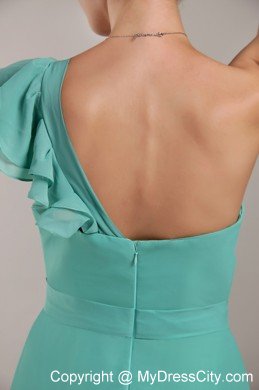 Turquoise Empire One Shoulder Long Ruches Prom Graduation Dress