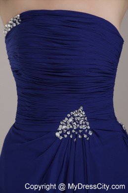 Peacock Blue Strapless Court Train Beading Ruches Dress For Prom