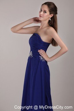 Peacock Blue Strapless Court Train Beading Ruches Dress For Prom