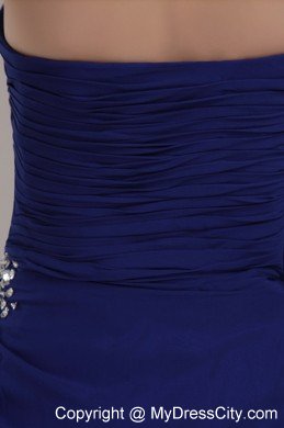 Peacock Blue Strapless Court Train Beading Ruches Dress For Prom