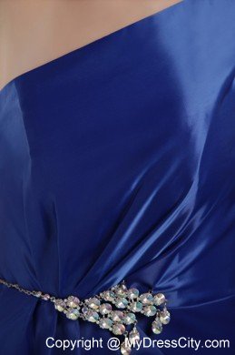 Royal Blue One Shoulder Long 2013 Prom Dress with Beading for Girl