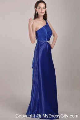 Royal Blue One Shoulder Long 2013 Prom Dress with Beading for Girl