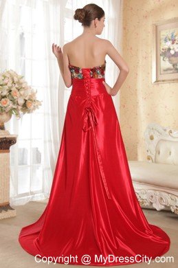 Red Sweetheart Court Train Beading and Bow Prom Evening Dress