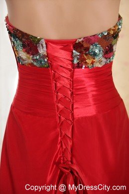 Red Sweetheart Court Train Beading and Bow Prom Evening Dress