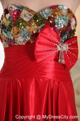 Red Sweetheart Court Train Beading and Bow Prom Evening Dress