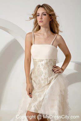 White Column Spaghetti Straps High-low Prom Dress with Tulle