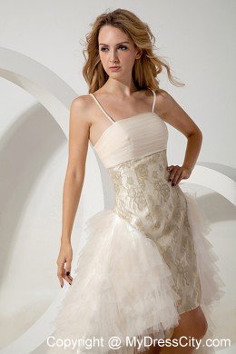 White Column Spaghetti Straps High-low Prom Dress with Tulle