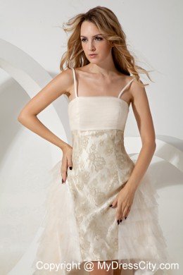 White Column Spaghetti Straps High-low Prom Dress with Tulle
