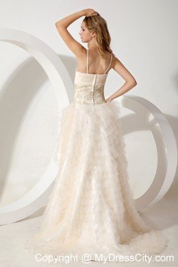 White Column Spaghetti Straps High-low Prom Dress with Tulle