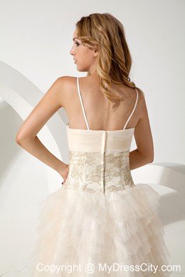 White Column Spaghetti Straps High-low Prom Dress with Tulle