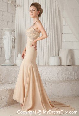 Mermaid Champagne Sweetheart Beading Prom Dress in Party