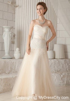 Champagne A-line Sweetheart Long Beading Prom Pageant Dress