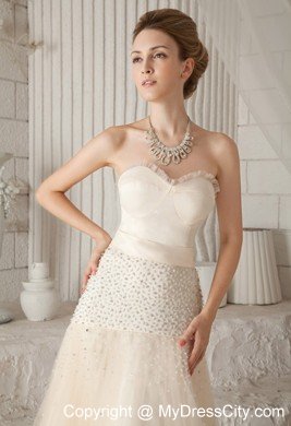 Champagne A-line Sweetheart Long Beading Prom Pageant Dress