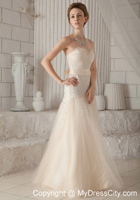 Champagne A-line Sweetheart Long Beading Prom Pageant Dress
