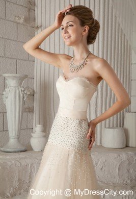 Champagne A-line Sweetheart Long Beading Prom Pageant Dress