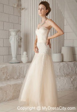 Champagne A-line Sweetheart Long Beading Prom Pageant Dress