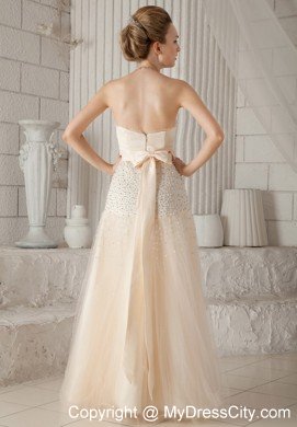 Champagne A-line Sweetheart Long Beading Prom Pageant Dress