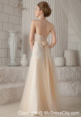 Champagne A-line Sweetheart Long Beading Prom Pageant Dress