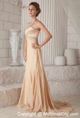 A-line Prom Celebrity Dress with Sweetheart Champagne Appliques