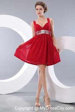 Red Empire Straps Chiffon Beading Short Prom Cocktail Dress