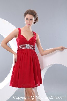 Red Empire Straps Chiffon Beading Short Prom Cocktail Dress