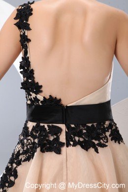 Champagne One Shoulder Prom Homecoming Dress with Appliques