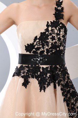 Champagne One Shoulder Prom Homecoming Dress with Appliques